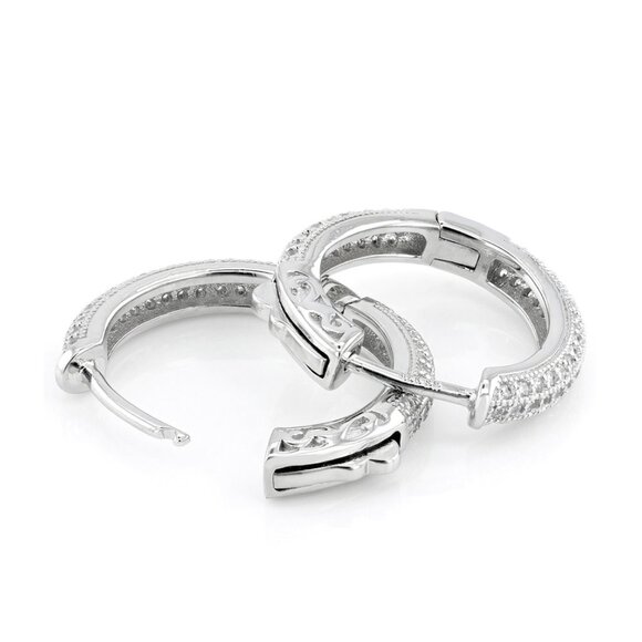 NIB - JTV White Cubic Zirconia Rhodium Over Sterling Silver Hoop Earrings - Picture 3 of 11